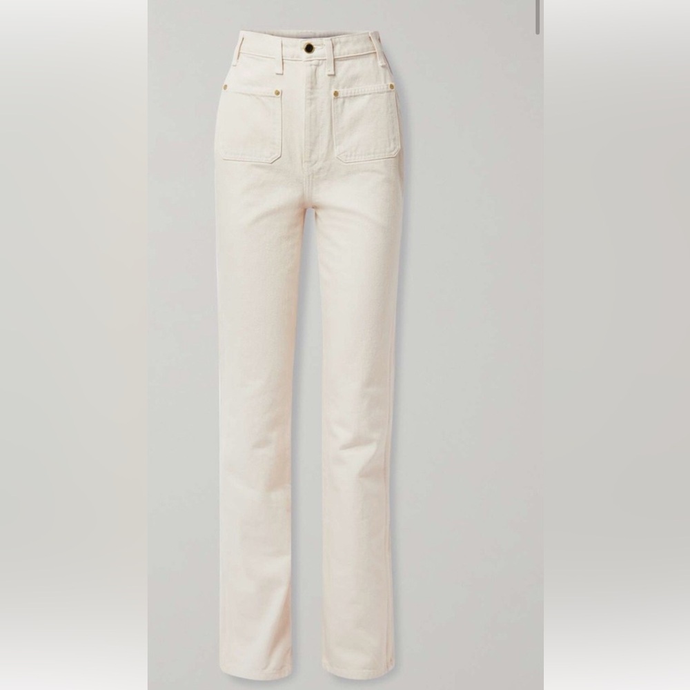 KHAITE Isabella Womens Cream Cotton High Rise Straight Leg Jeans Size 26